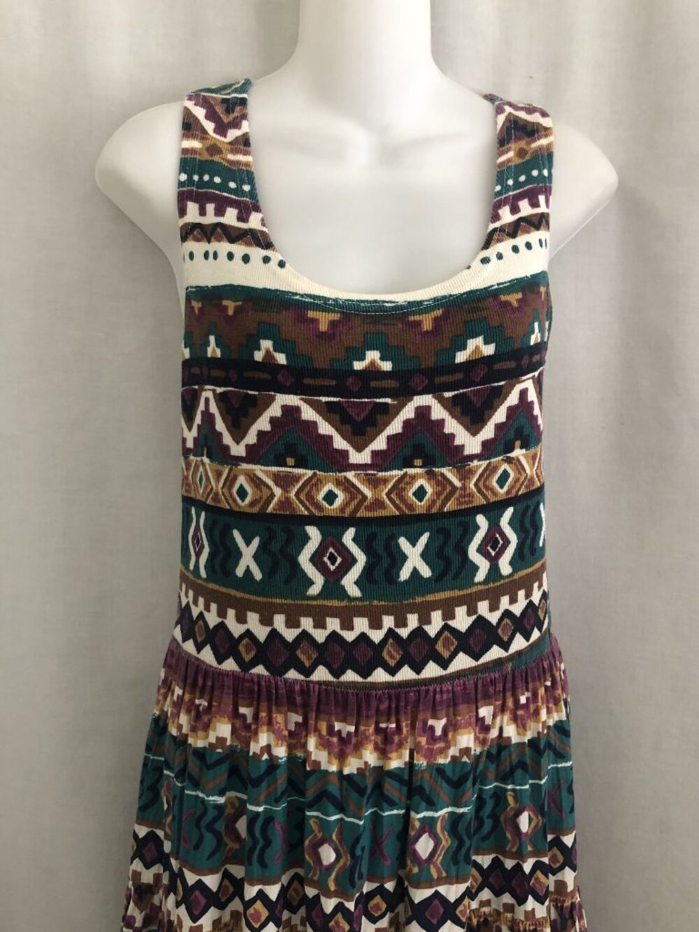 Vintage 90s Aztec Geo Print Cotton Dress Small Kathie Lee Plaza South - Picture 5 of 15